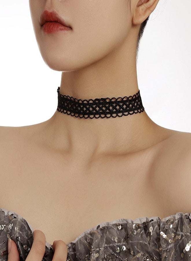 MXUHUI 8 Pieces Lace Choker Necklace Elegant Gothic Lace Choker Black Halloween Sexy Jewelry Neck Chain Collar Statement for Women Lady Party Cosplay (5-piece set black) - Image 2